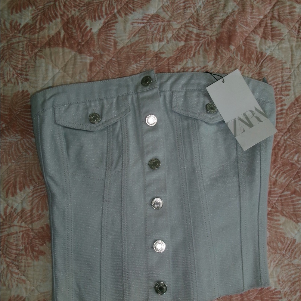 Zara Silver Button-Down Top